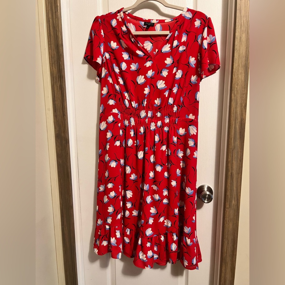 Talbots red dress midi length. Lightweight. Flowy. Dressy.